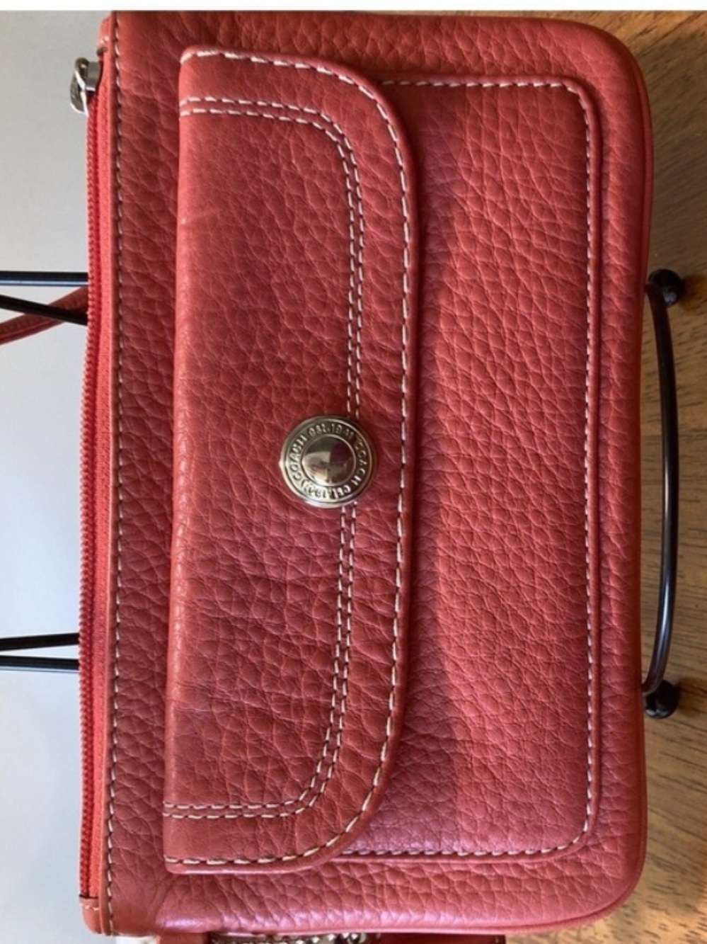 Coach Coral Pebbled Leather Large Wristlet